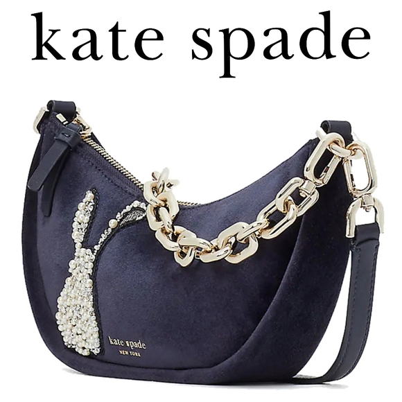 NEW Kate Spade ♠️ Smile Bunny Blue Velvet Crossbody - Picture 1 of 7